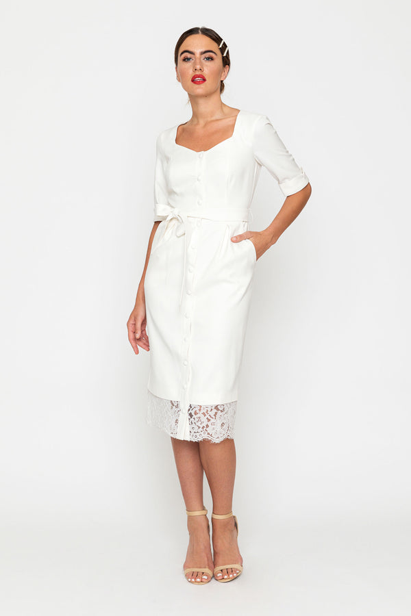 Weißes Midi Kleid mit Spitze